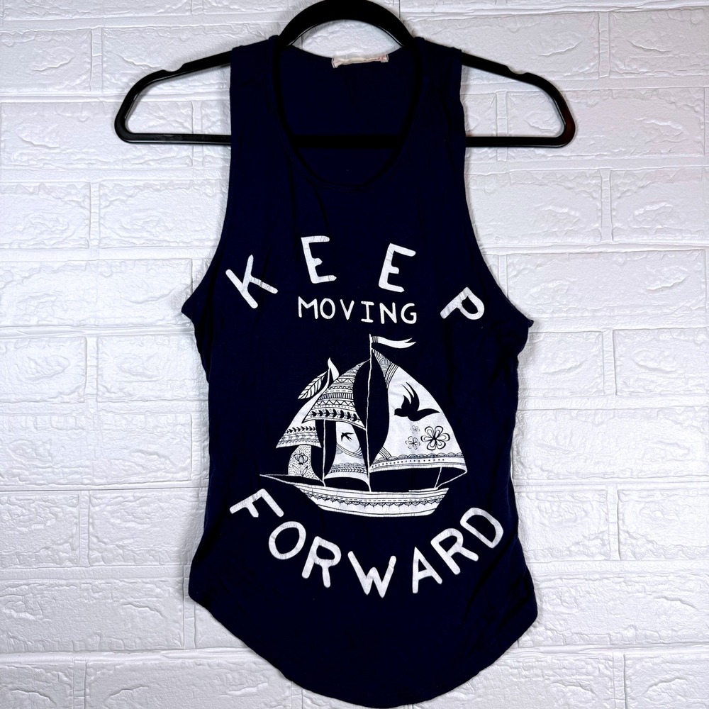 Papaya Tank Top Women Small Blue Keep Moving Forward Sailboat Graphic Racerback